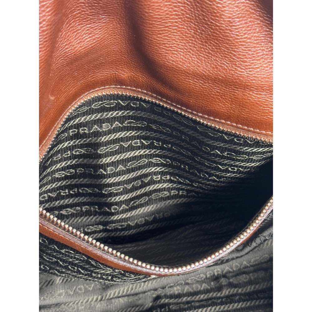 Prada Sacca Bufalo Easy Bag Womens Tabacco Brown Leather BR2613 Shoulder Strap - Picture 8 of 14